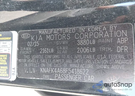 2015 Kia Forte Lx z USA, uszkodzony, nr VIN KNAFK4A68F5418622